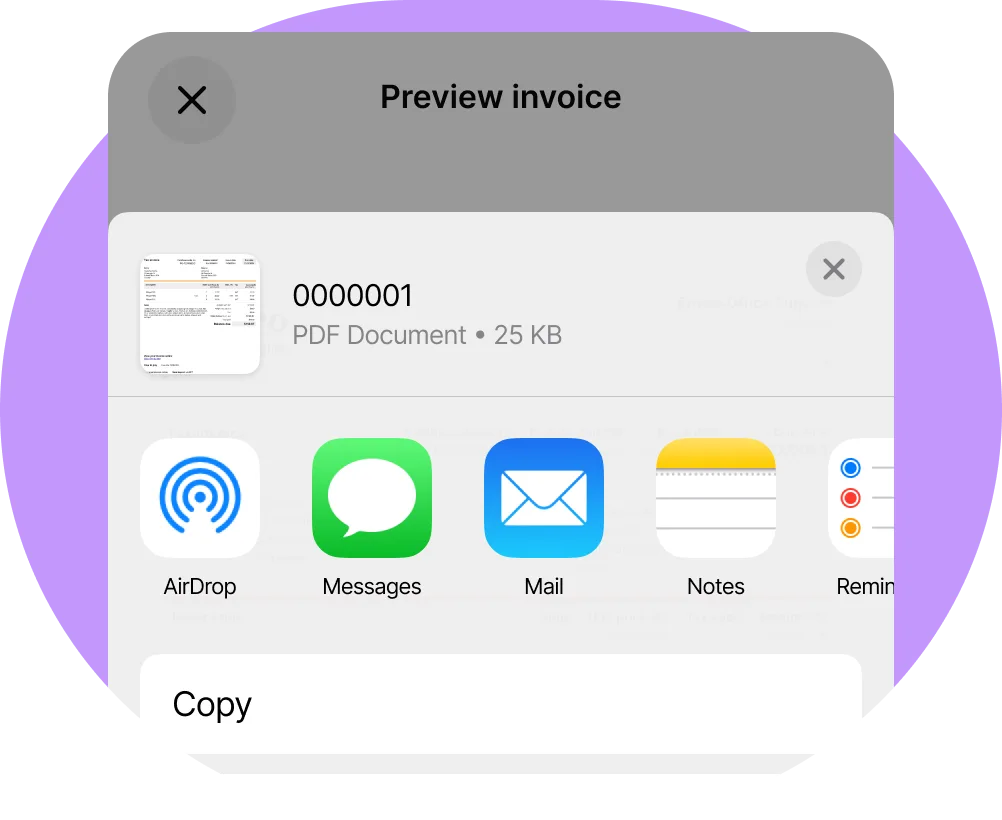 Solo mobile app screen - share invoice