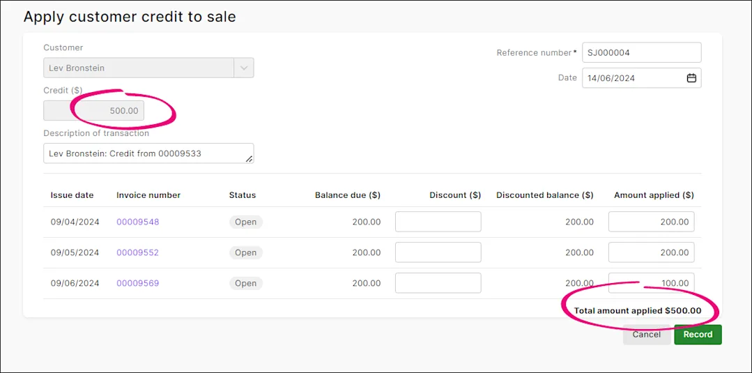 Extending Credit Settling customer credits