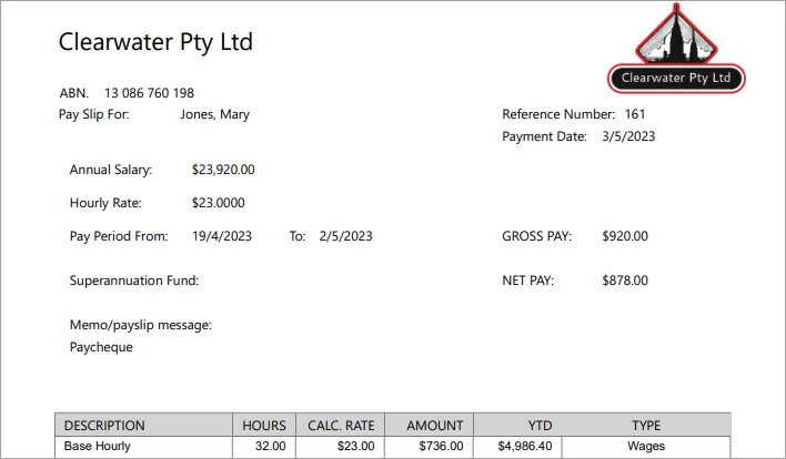 Example pay slip with logo