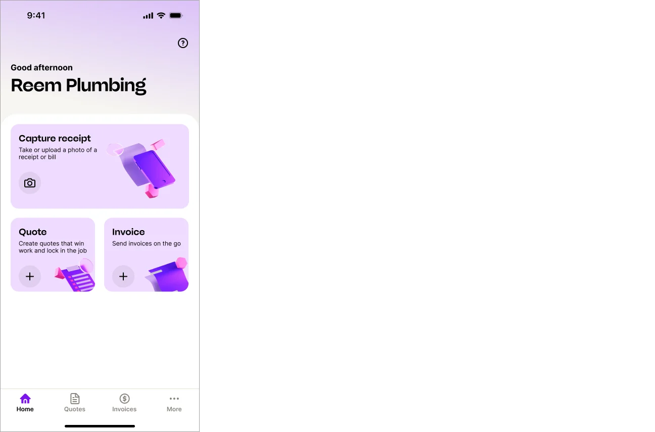 MYOB Assist home screen with quote options