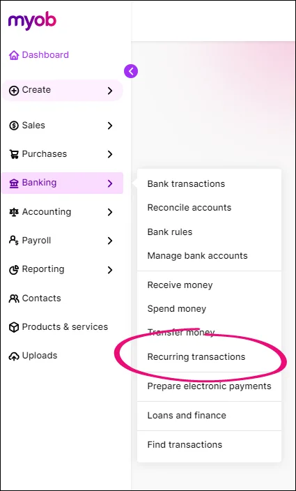 Recurring transactions on the Banking menu