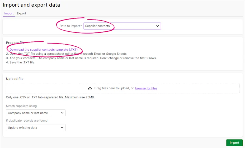 Importing and exporting data