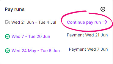 Saving and resuming a pay run