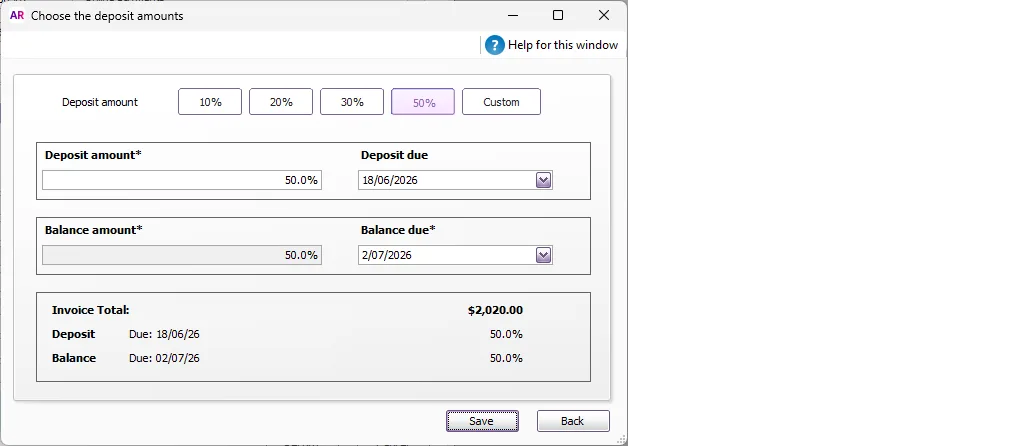 Example AccountRight deposit setup