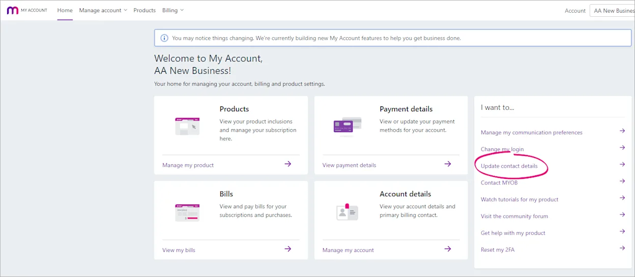 Managing your MYOB subscription in My Account