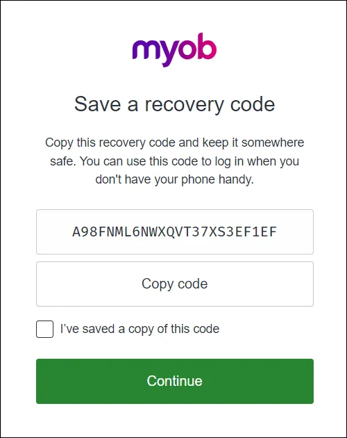 Save your recovery code