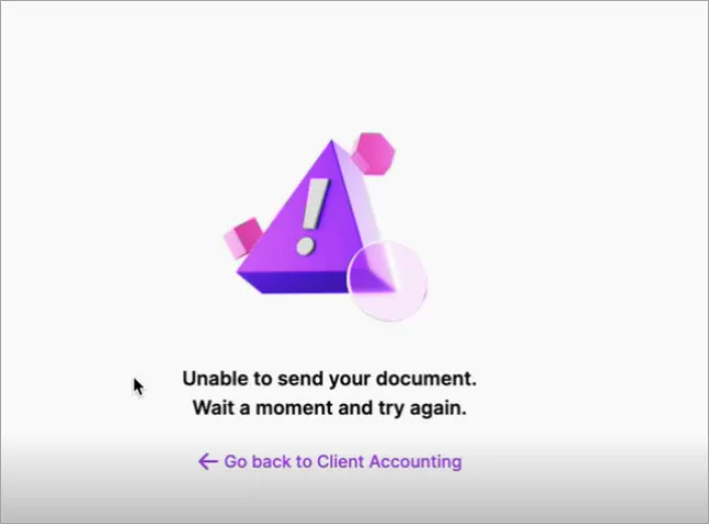 Page notification saying Unable to send your document Wait a moment and try again
