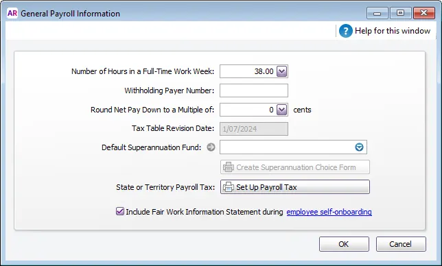 Example general payroll information window