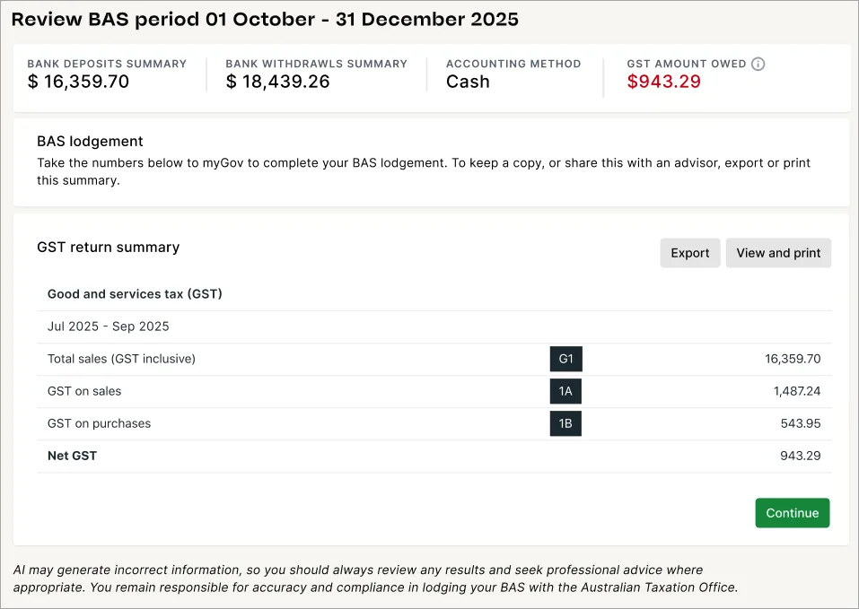 Example AI BAS review