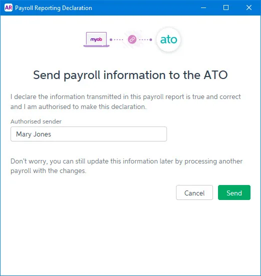 Example STP prompt to send payroll information to the ATO