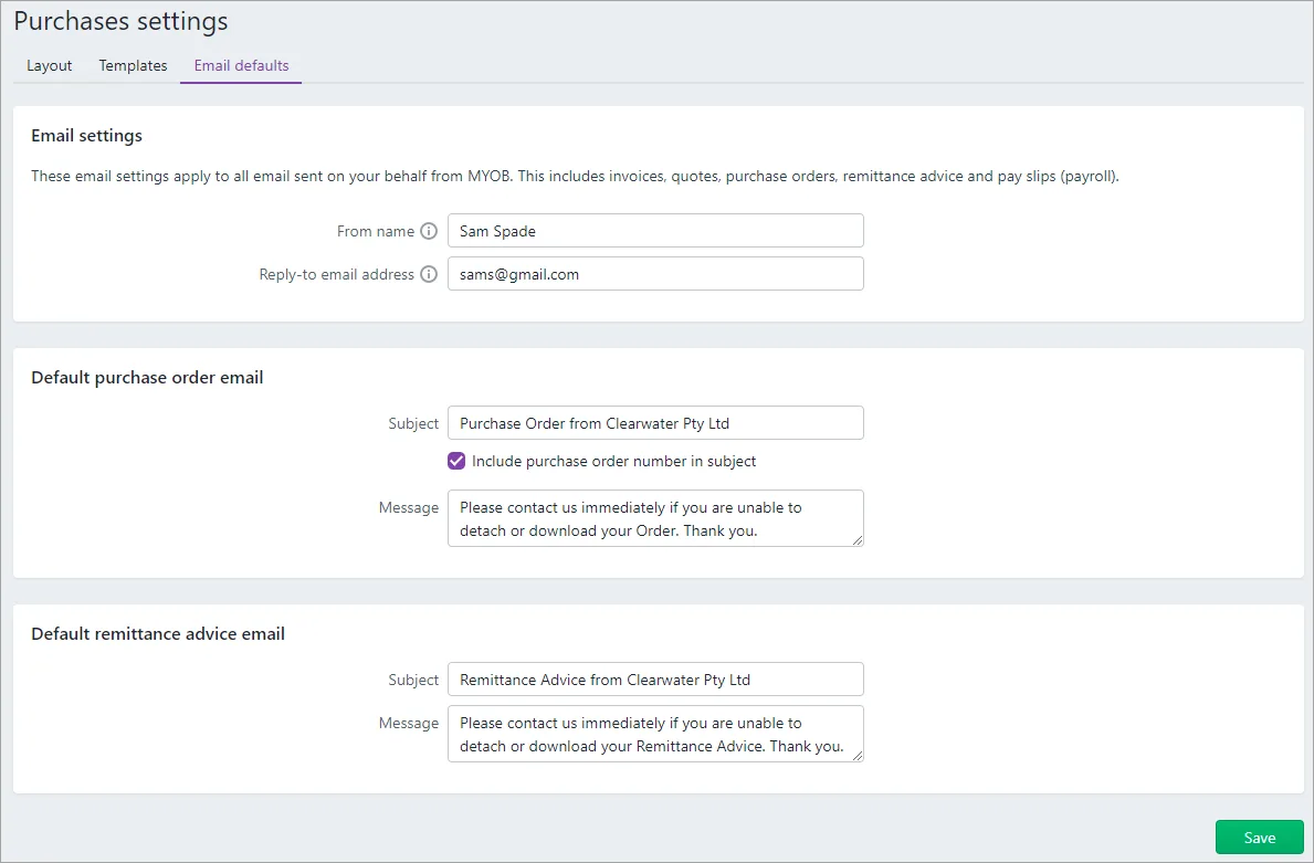 Purchase settings page