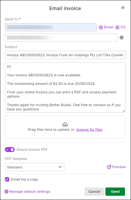Invoice Copy Mail Email, SMS or print sales