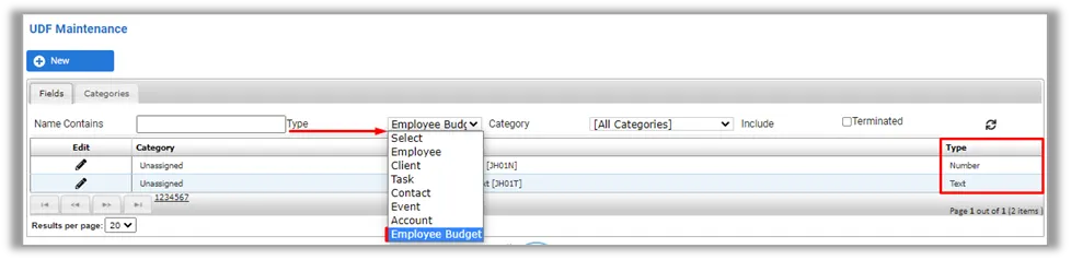 UDF Maintenanace Employee Budget and Type