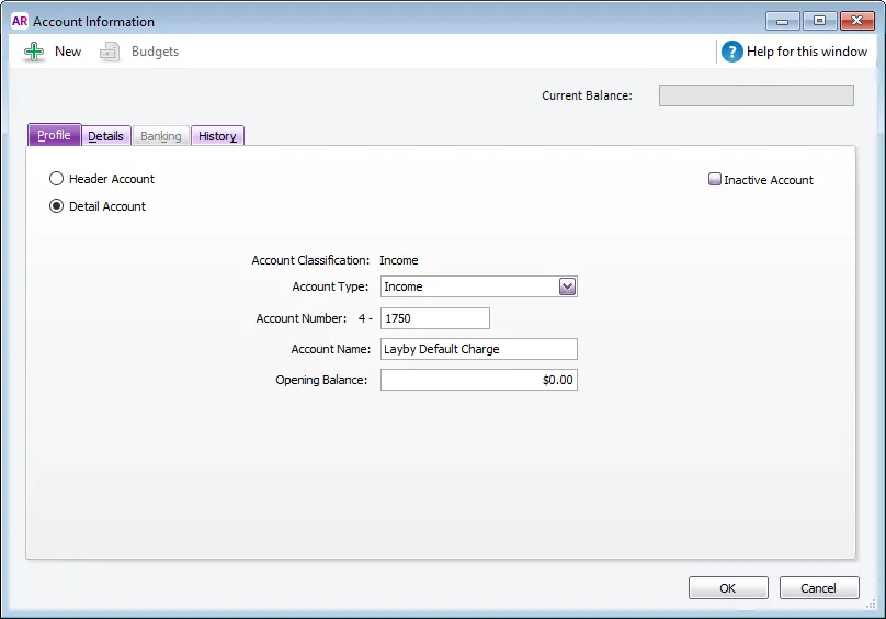 Example layby charge account setup