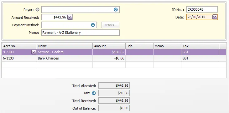 Receive money transaction with amount split across 2 lines