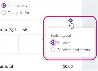 Field layout clicked with services option selected