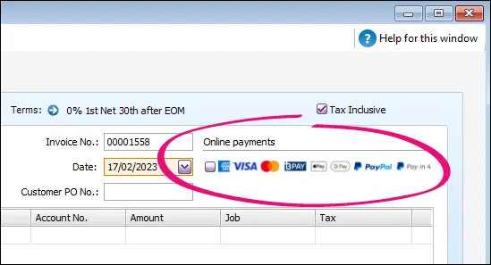 Deselect online invoice payments in an invoice