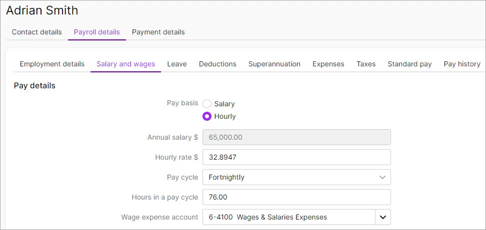 Example employee pay amount in their record