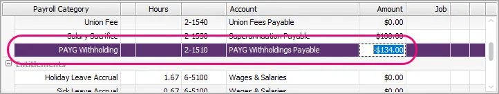 PAYG withholding highlighted in a pay