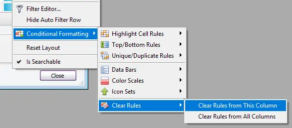 Condition formatting clearing