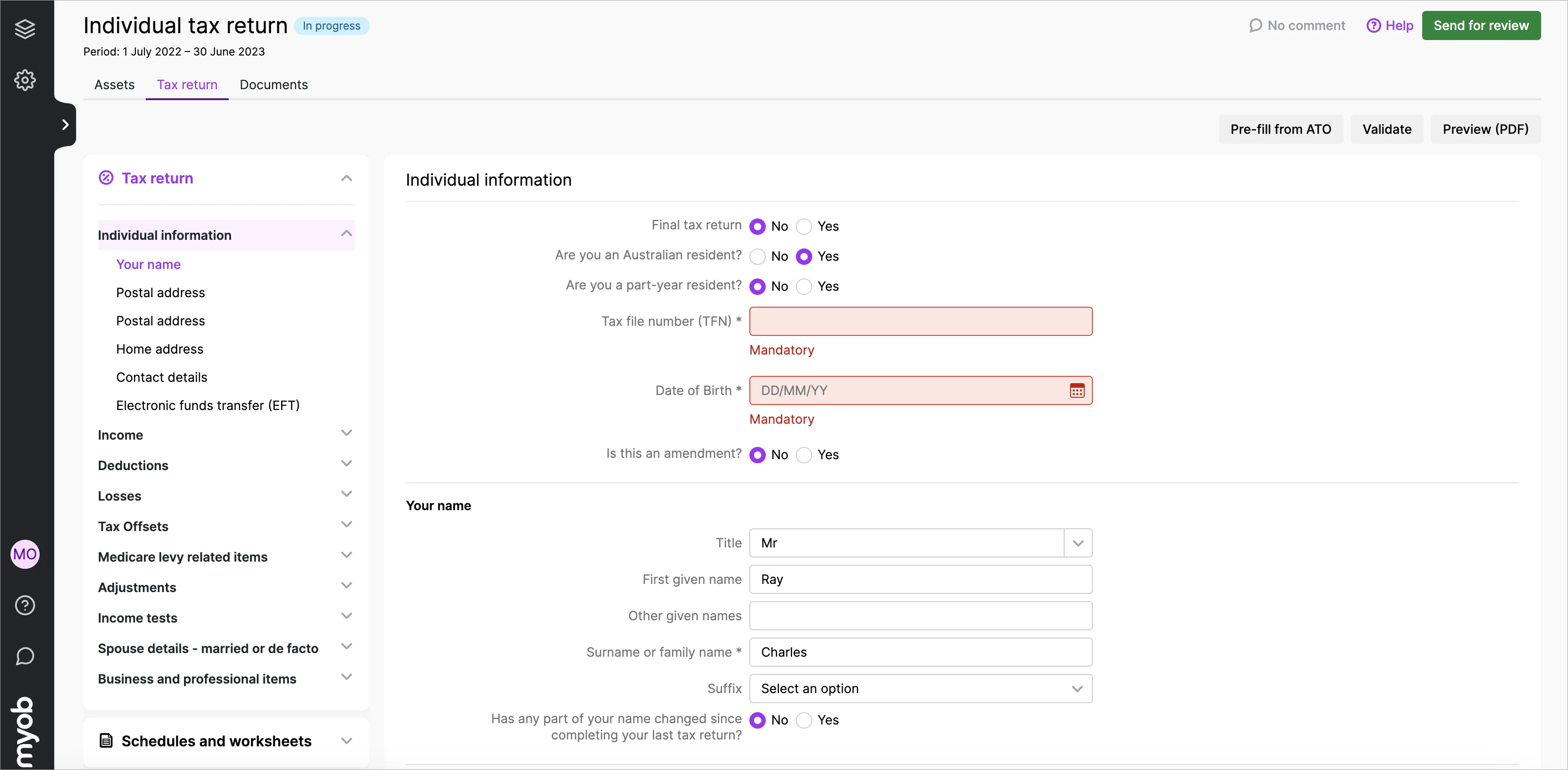 Example of tax return page with the new navigation improvements