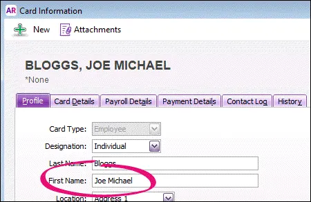 AccountRight employee middle name
