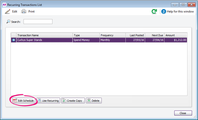 Changing a recurring transaction