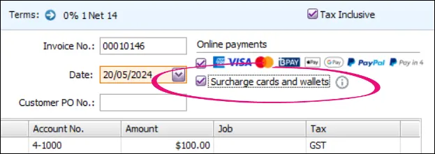 Surcharge cards and wallets option