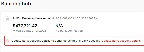 Update bank account details message