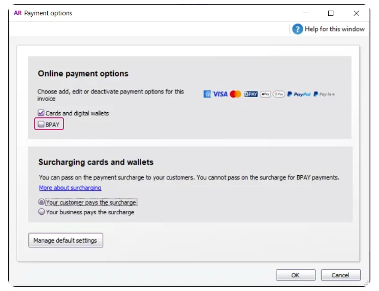 Bpay Example Turning BPAY on or off for online payments