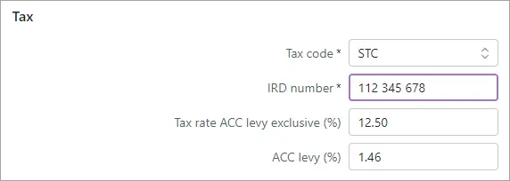 Example special tax code