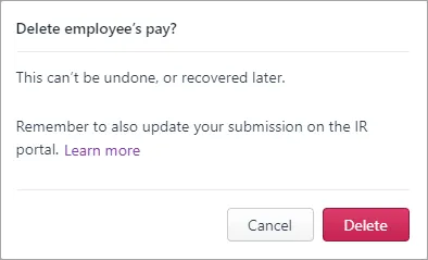 Pay deletion confirmation message