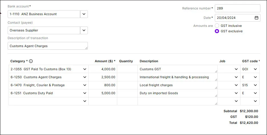 Example bill for custom agent costs