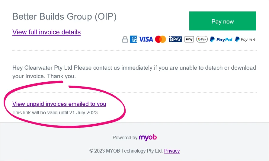 View unpaid invoices emailed to you