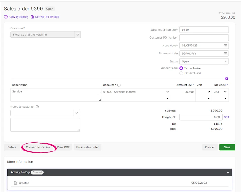 Invoice Conversion Value Converting a sales order to an invoice