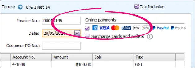 Online payments option in invoice