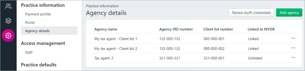 Agency details page
