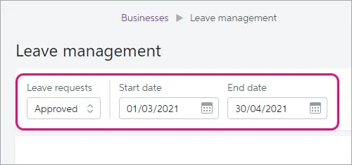 Date range entered for approved leave requests