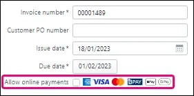 Online invoice payments option deselected