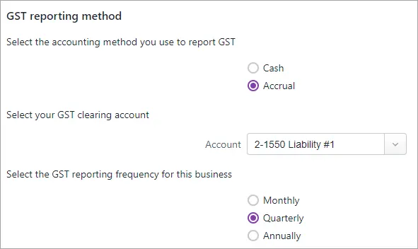 GST reporting method in report settings