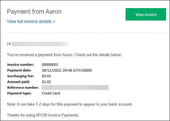 Email indicating when you can expect money in your bank