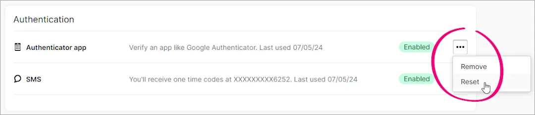 Setting up additional two-factor authentication (2FA) methods