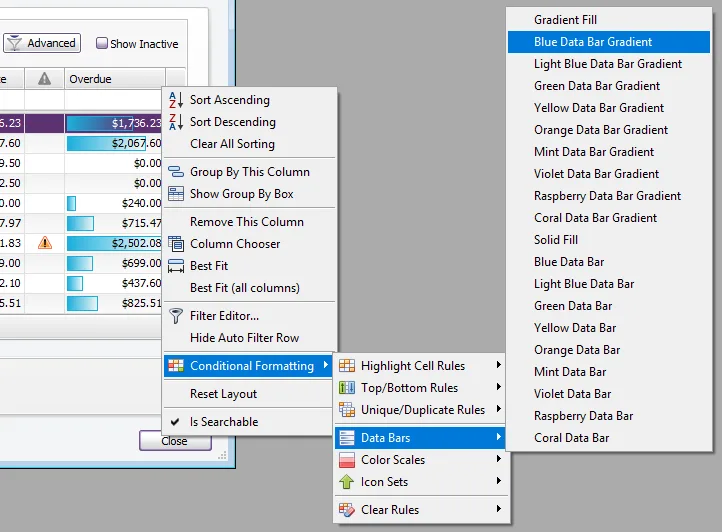 Condition formatting data bars