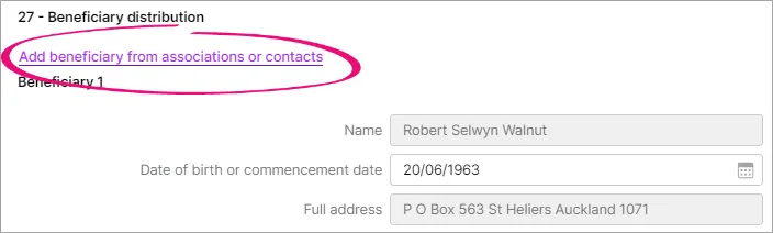 Add spouse from associations or contacts option highlighted