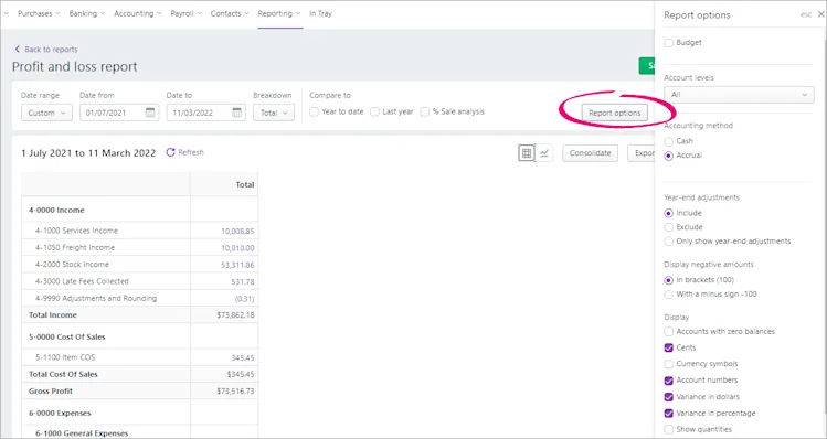 Report Options Customising reports