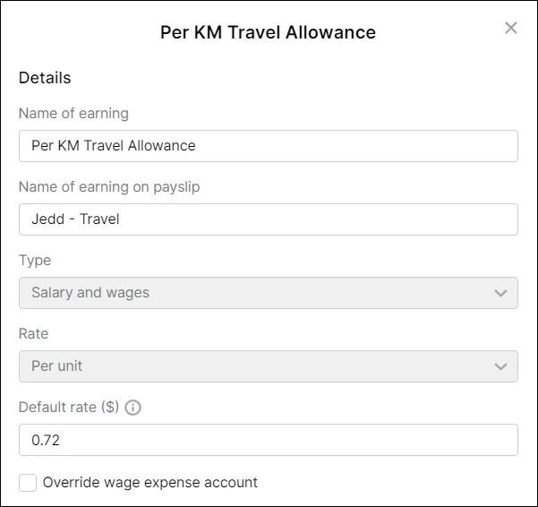 Example of a Per KM travel allowance