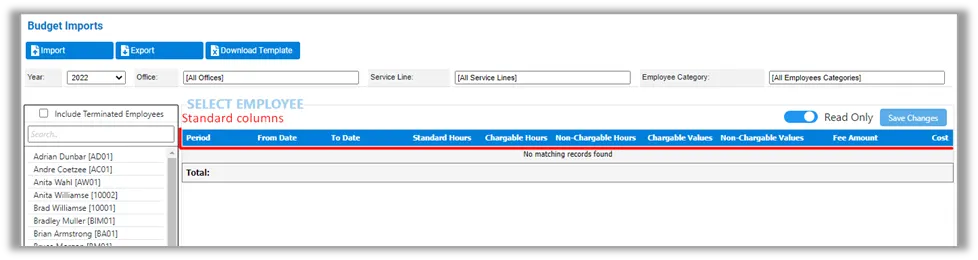 Select Employee Standard columns