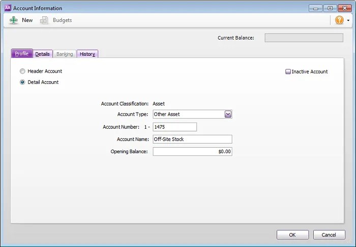 Asset account for off-site stock