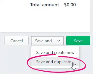 Save button clicked and save and duplicate option highlighted