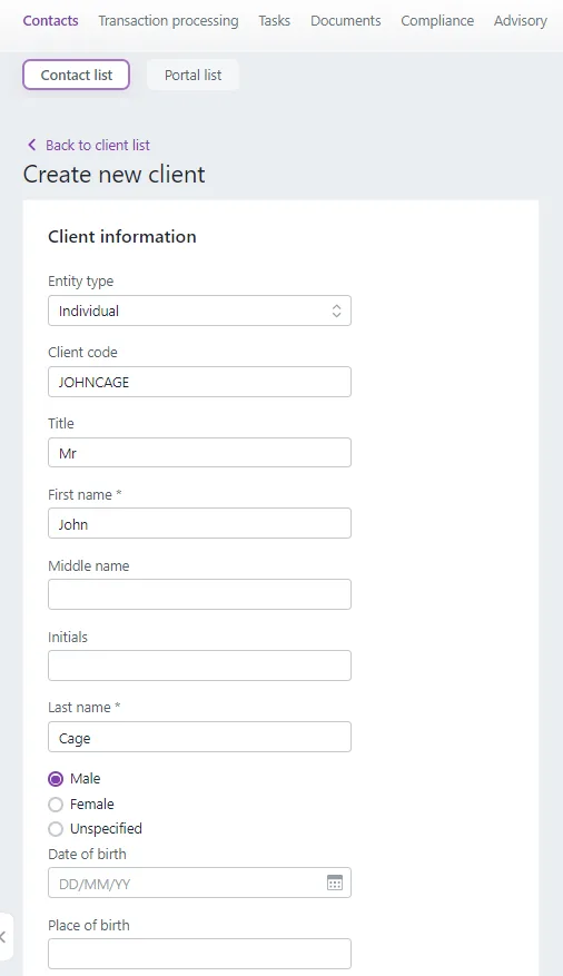 Client Contact Programme Creating clients and contacts